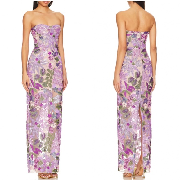 BEST Bronx and Banco Dahlia Lilac Maxi Dress Gown Purple Lavander Sequin Party - Picture 2 of 10